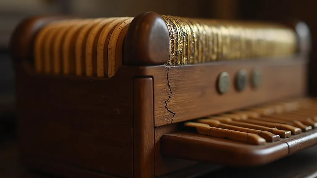 Antique accordion with gold Kintsugi repair