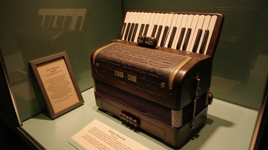 Antique accordion displayed in a museum