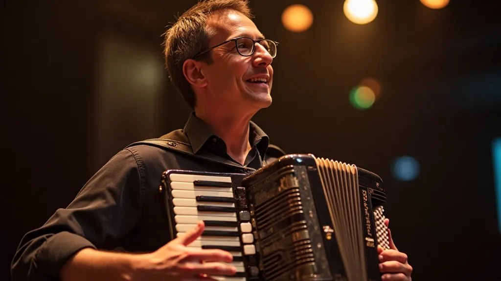 Musician playing a vintage accordion