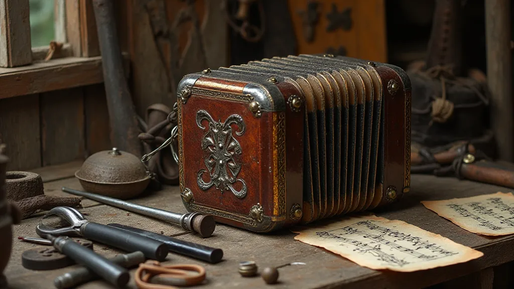Antique accordion undergoing Kintsugi repair