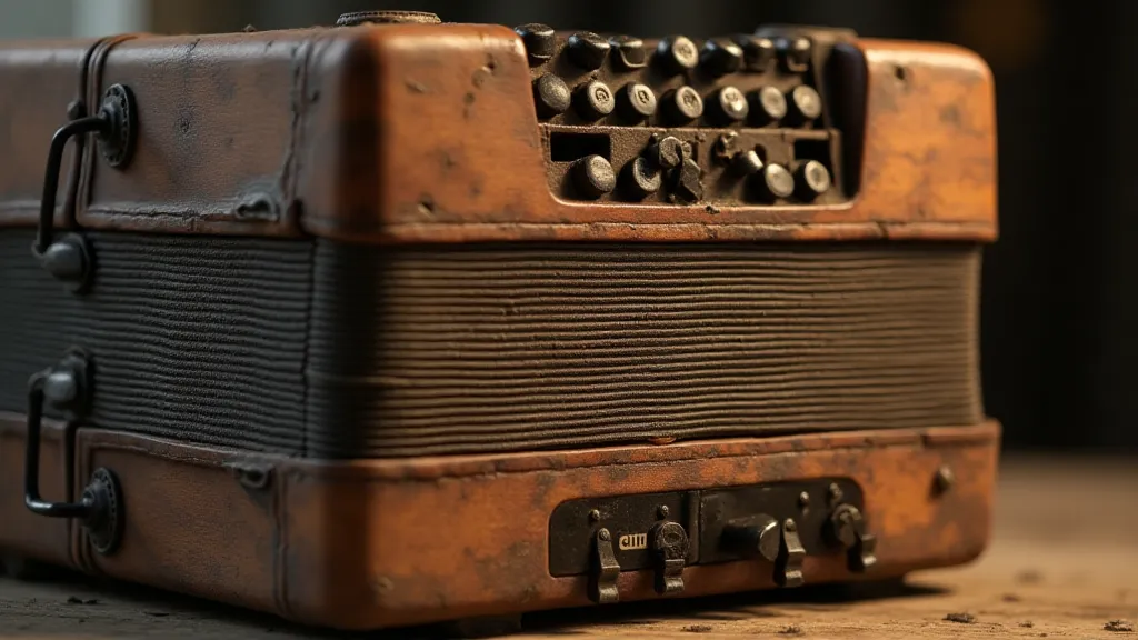 Restored antique accordion showing repairs