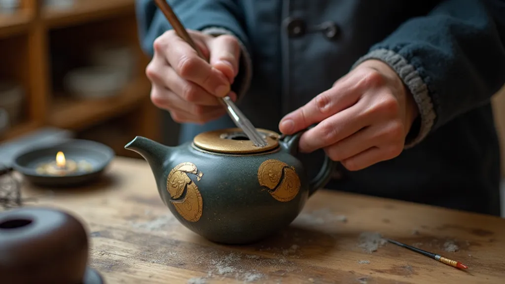 Kintsugi artisan repairing pottery