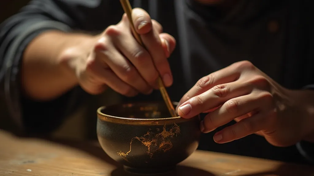 Artisan repairing pottery using Kintsugi technique
