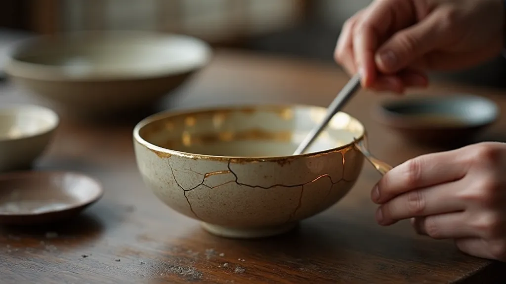 Ceramic bowl being repaired with gold.