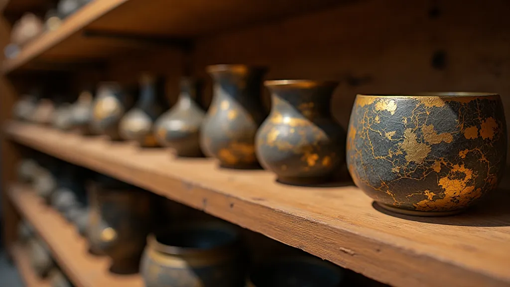 Collection of repaired pottery using Kintsugi technique