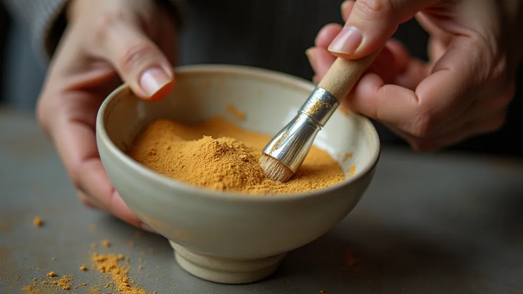 Applying gold dust for Kintsugi repair