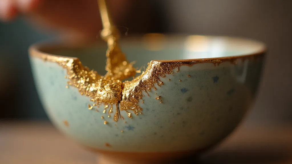 Close-up of Kintsugi repair