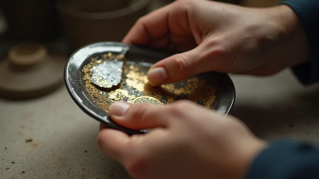 Kintsugi artisan repairing pottery with gold