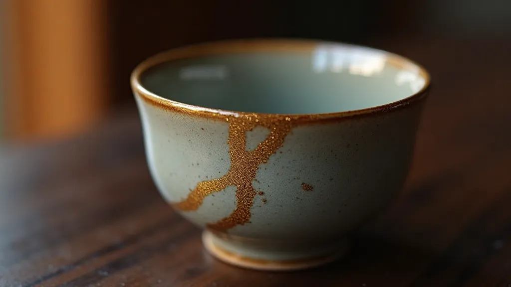 Repaired ceramic teacup with Kintsugi.